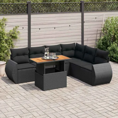 Vrtna garnitura - 7-dijelni set vrtnih sofa od poliratana s jastucima crni - Crna 3x kutna + stol + 3x srednja 1 Cijena