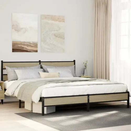 Metalni okvir kreveta bez madraca boja hrasta sonome 183x213 cm - sonoma hrast 183 x 213 cm s uzglavljem i niskim podnožjem Cijena