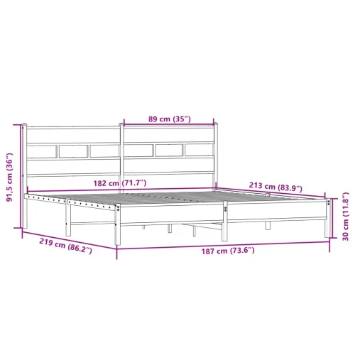 Metalni okvir kreveta bez madraca boja hrasta sonome 183x213 cm - sonoma hrast 183 x 213 cm s uzglavljem i niskim podnožjem Cijena