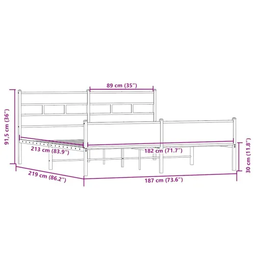 Metalni okvir kreveta bez madraca boja hrasta sonome 183x213 cm - sonoma hrast 183 x 213 cm s uzglavljem i visokim podnožjem Cijena