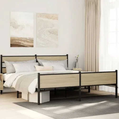 Metalni okvir kreveta bez madraca boja hrasta sonome 183x213 cm - sonoma hrast 183 x 213 cm s uzglavljem i visokim podnožjem Cijena