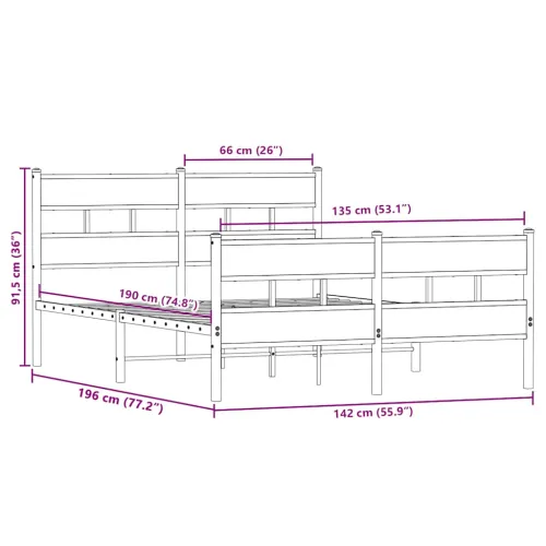 Metalni okvir kreveta bez madraca boja hrasta sonome 135x190 cm - sonoma hrast 135 x 190 cm s uzglavljem i podnožjem Cijena
