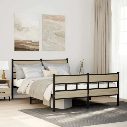 Metalni okvir kreveta bez madraca boja hrasta sonome 135x190 cm - sonoma hrast 135 x 190 cm s uzglavljem i podnožjem Cijena