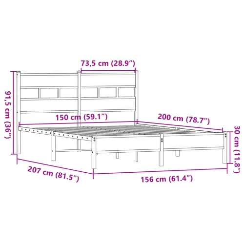 Okvir kreveta bez madraca boja hrasta sonome 150x200 cm drveni - sonoma hrast 150 x 200 cm s uzglavljem i niskim podnožjem Cijena