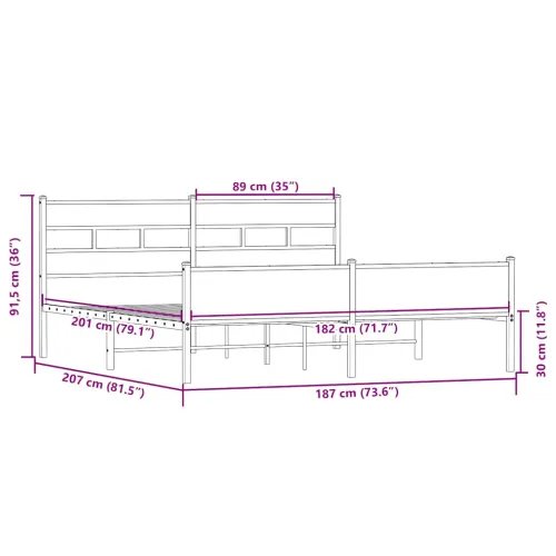 Metalni okvir kreveta bez madraca boja hrasta sonome 180x200 cm - sonoma hrast 180 x 200 cm s uzglavljem i visokim podnožjem Cijena