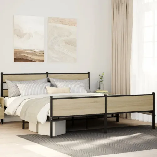 Metalni okvir kreveta bez madraca boja hrasta sonome 180x200 cm - sonoma hrast 180 x 200 cm s uzglavljem i visokim podnožjem Cijena