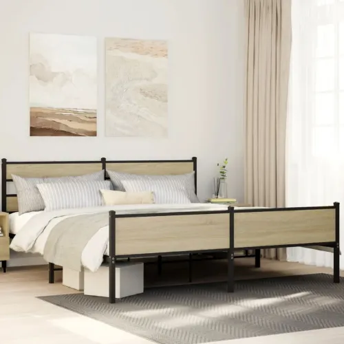 Metalni okvir kreveta bez madraca boja hrasta sonome 193x203 cm - sonoma hrast 193 x 203 cm s uzglavljem i visokim podnožjem Cijena