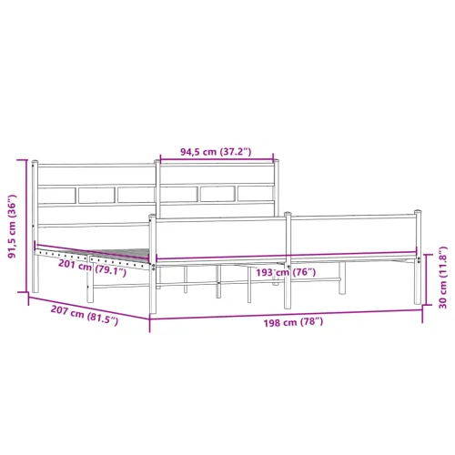 Metalni okvir kreveta bez madraca boja hrasta sonome 193x203 cm - sonoma hrast 193 x 203 cm s uzglavljem i visokim podnožjem Cijena