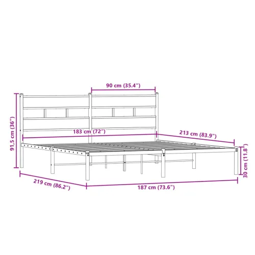 Metalni okvir kreveta bez madraca boja hrasta sonome 183x213 cm - sonoma hrast 183 x 213 cm s uzglavljem Cijena