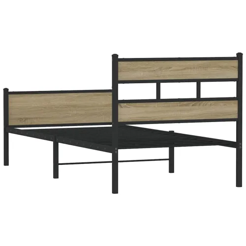 Okvir kreveta bez madraca boja hrasta sonome 90 x 200 cm drveni - sonoma hrast 90 x 200 cm s uzglavljem i visokim podnožjem Cijena
