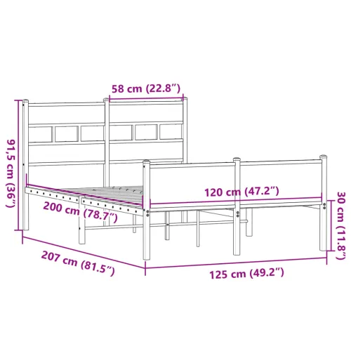 Okvir kreveta bez madraca boja hrasta sonome 120x200 cm drveni - sonoma hrast 120 x 200 cm s uzglavljem i visokim podnožjem Cijena