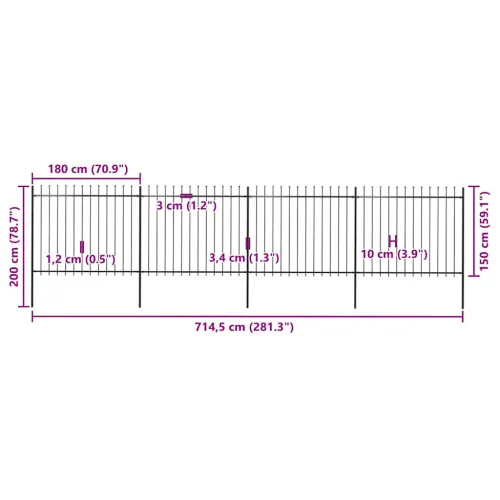 Vrtna ograda s vrhom koplja Čelik 671 x 150 cm Crna - Crna 671 cm 150 cm Cijena