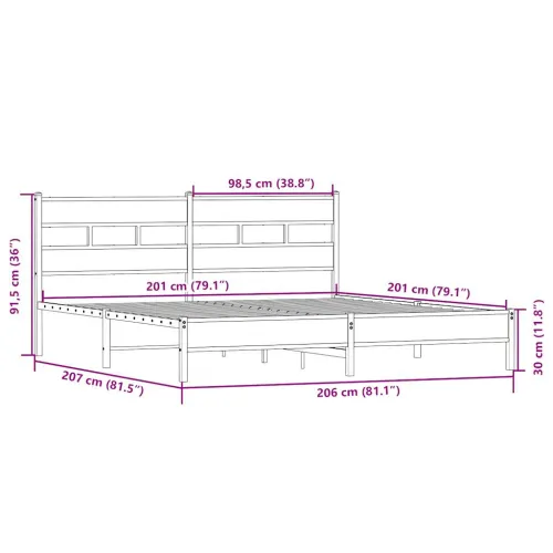 Metalni okvir kreveta bez madraca boja hrasta sonome 200x200 cm - sonoma hrast 200 x 200 cm s uzglavljem i niskim podnožjem Cijena
