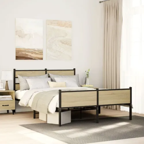 Metalni okvir kreveta bez madraca boja hrasta sonome 160x200 cm - sonoma hrast 160 x 200 cm s uzglavljem i visokim podnožjem Cijena