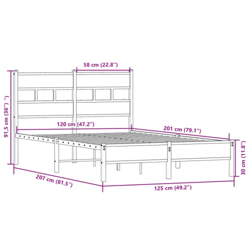 Okvir kreveta bez madraca boja hrasta sonome 120x200 cm drveni - sonoma hrast 120 x 200 cm s uzglavljem i niskim podnožjem Cijena