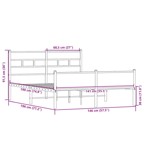 Okvir kreveta bez madraca boja hrasta sonome 140x190 cm drveni - sonoma hrast 140 x 190 cm s uzglavljem i visokim podnožjem Cijena