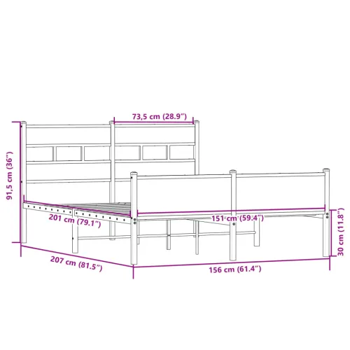 Okvir kreveta bez madraca boja hrasta sonome 150x200 cm drveni - sonoma hrast 150 x 200 cm s uzglavljem i visokim podnožjem Cijena