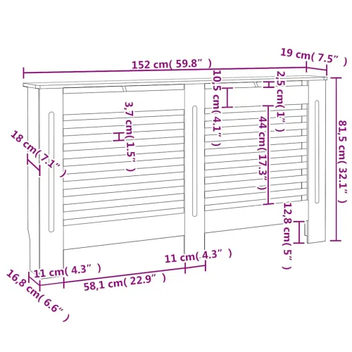 Maska za radijator - Pokrov za radijator bijeli 152 x 19 x 81,5 cm MDF - Bijela 152 x 19 x 81.5 cm 1 Cijena