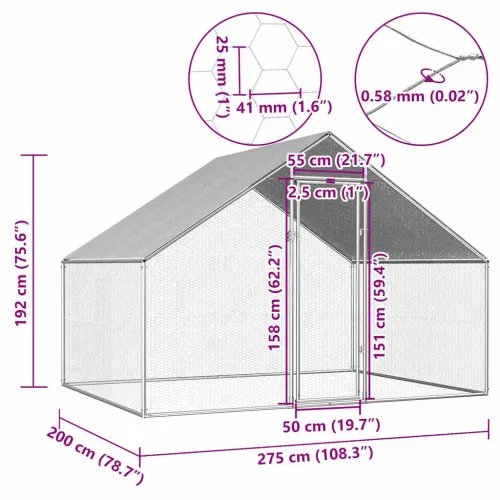 Vanjski kavez za kokoši od pocinčanog čelika 2,75 x 2 x 1,92 m - 2.75 x 2 x 1.92 m Cijena