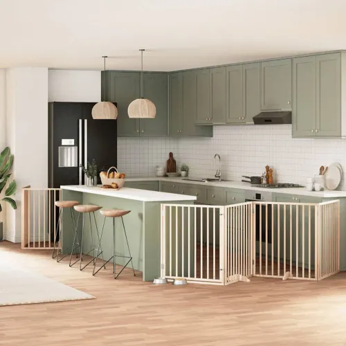 Vrata za pse s vratašcima 6 panela sklopiva 480 cm drvo topole - Prirodna 80 x 90 x 2 cm 6 Prirodna Cijena