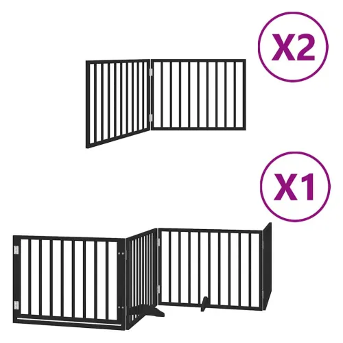 Vrata za pse s vratašcima 8 panela sklopiva 640 cm drvo topole - Crna 80 x 60 x 2 cm 8 Crna Cijena
