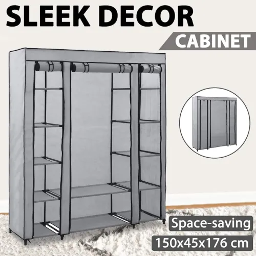 Ormar od tkanine s odjeljcima i šipkama sivi 150 x 45 x 176 cm - Siva 1 1 Cijena