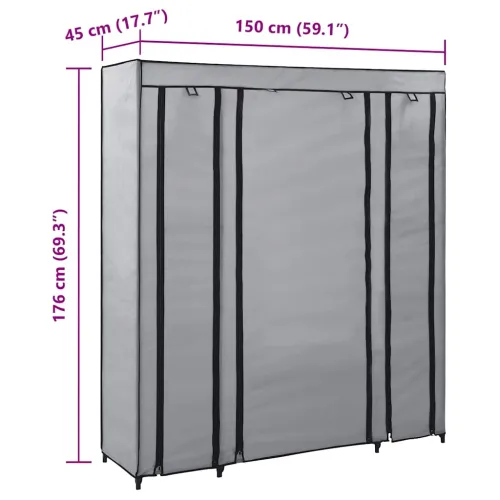 Ormar od tkanine s odjeljcima i šipkama sivi 150 x 45 x 176 cm - Siva 1 1 Cijena