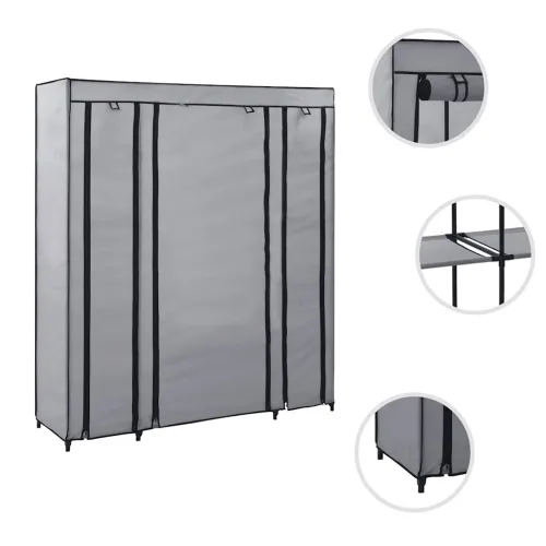 Ormar od tkanine s odjeljcima i šipkama sivi 150 x 45 x 176 cm - Siva 1 1 Cijena