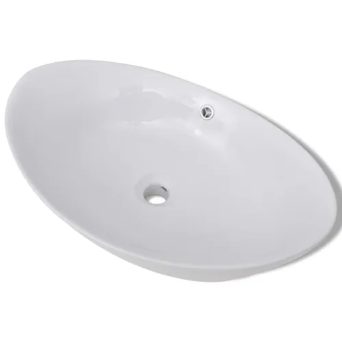 Luksuzni keramički bijeli ovalni Lavabo - Umivaonik sa preljevom, 59 x 38,5 cm - Bijela Bijela Cijena