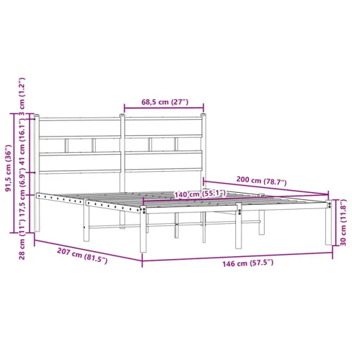 Okvir kreveta bez madraca s uzglavljem boja hrasta 140x200 cm - Smeđi hrast 140 x 200 cm s uzglavljem Cijena