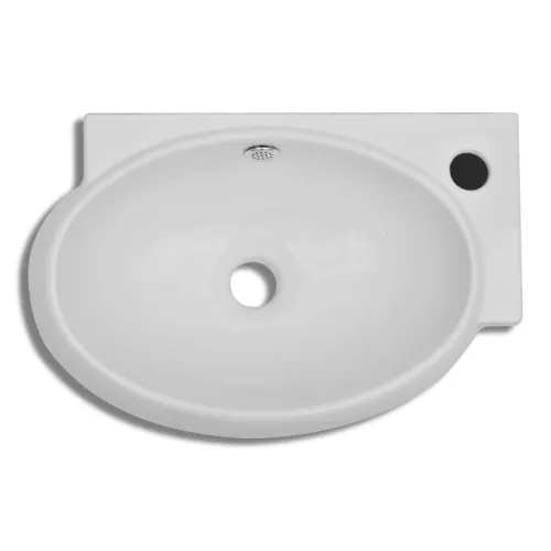 Keramički Lavabo - Umivaonik sa rupom za slavinu i otvorom protiv prelijevanja bijeli - Bijela Cijena