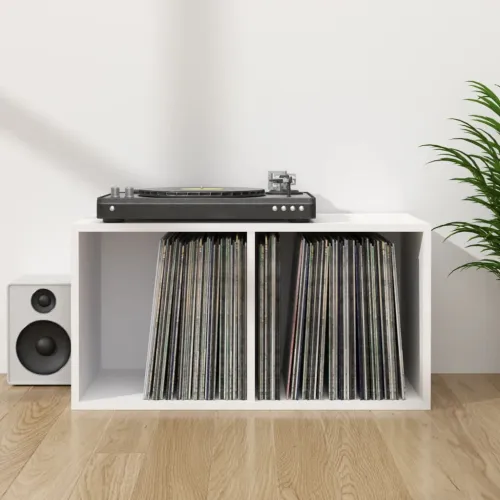 Stalak za ploče - Kutija za pohranu vinilnih ploča bijela 71 x 34 x 36 cm drvena - Bijela 1 Bijela Cijena