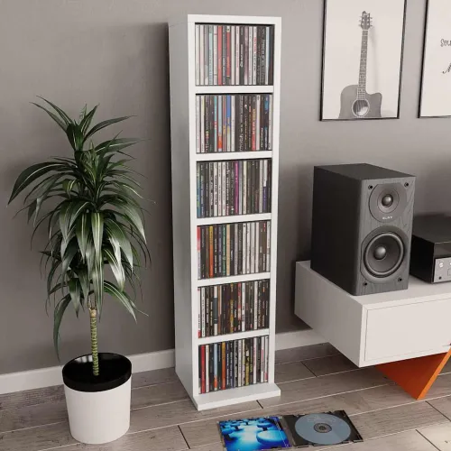 CD stalak – Ormarić za CD-ove bijeli 21 x 20 x 88 cm od konstruiranog drva - Bijela 1 Bijela Cijena