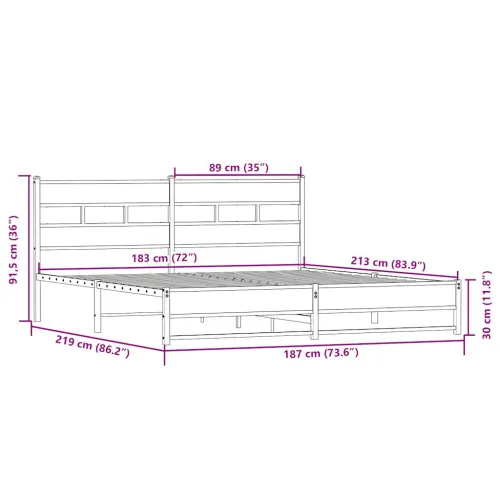 Metalni okvir kreveta bez madraca boja hrasta sonome 183x213 cm - sonoma hrast 183 x 213 cm s uzglavljem i dvostrukim niskim pod Cijena