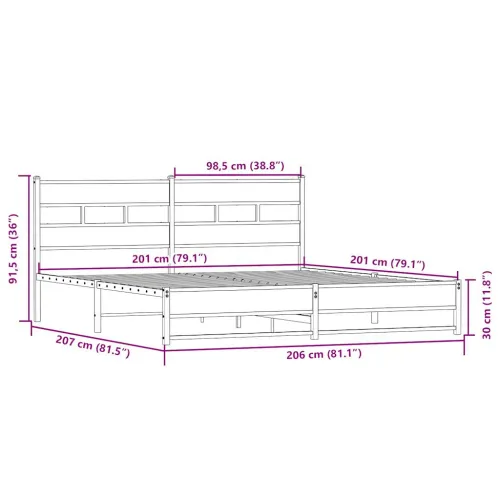 Metalni okvir kreveta bez madraca boja hrasta sonome 200x200 cm - sonoma hrast 200 x 200 cm s uzglavljem i dvostrukim niskim pod Cijena