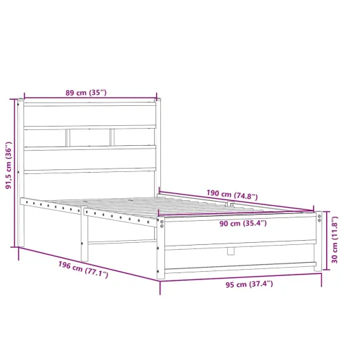 Metalni okvir kreveta bez madraca boja hrasta sonome 90x190 cm - sonoma hrast 90 x 190 cm s uzglavljem i dvostrukim niskim podno Cijena