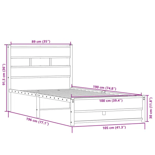 Metalni okvir kreveta bez madraca boja hrasta sonome 100x190 cm - sonoma hrast 100 x 190 cm s uzglavljem i dvostrukim niskim pod Cijena