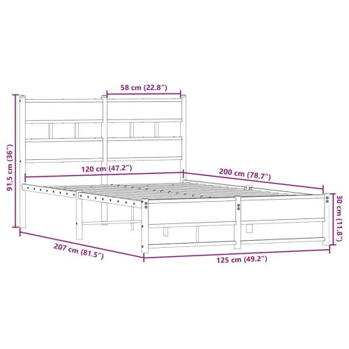 Metalni okvir kreveta bez madraca boja hrasta sonome 120x200 cm - sonoma hrast 120 x 200 cm s uzglavljem i dvostrukim niskim pod Cijena