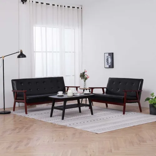 2-dijelni set sofa od umjetne kože crni - Crna dvosjed + trosjed Cijena