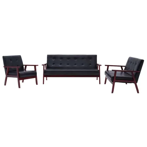 3-dijelni set sofa od umjetne kože crni - Crna 3 1-sjedalo + dvosjed + trosjed Cijena