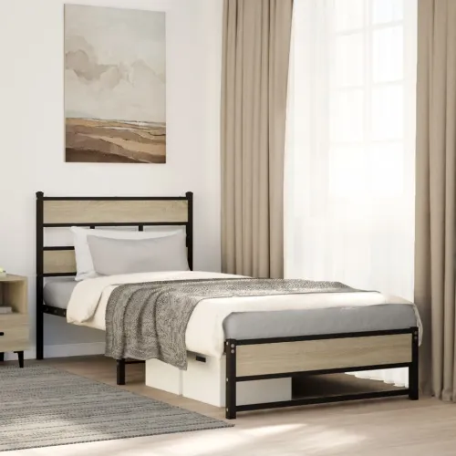 Metalni okvir kreveta bez madraca boja hrasta sonome 80x200 cm - sonoma hrast 80 x 200 cm s uzglavljem i dvostrukim niskim podno Cijena