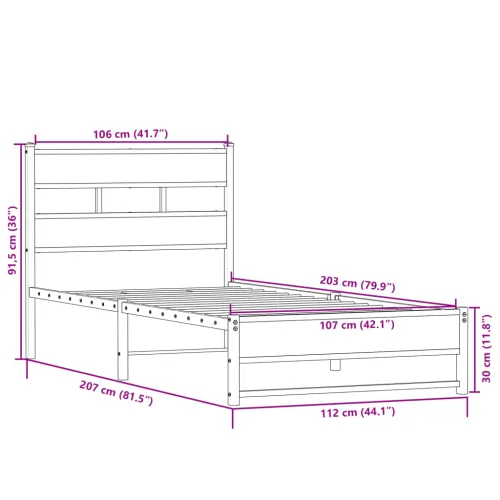 Metalni okvir kreveta bez madraca boja hrasta sonome 107x203 cm - sonoma hrast 107 x 203 cm s uzglavljem i dvostrukim niskim pod Cijena