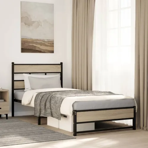 Metalni okvir kreveta bez madraca boja hrasta sonome 107x203 cm - sonoma hrast 107 x 203 cm s uzglavljem i dvostrukim niskim pod Cijena