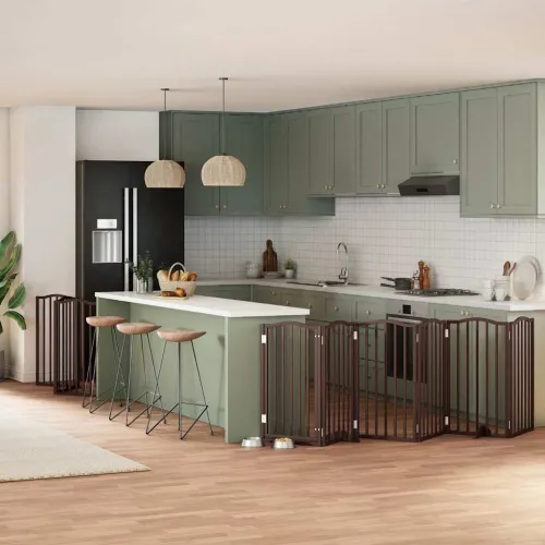 Vrata za pse s vratašcima 9 panela sklopiva 450 cm drvo topole - Smeđa 50 x 90 x 2 cm 9 Cijena