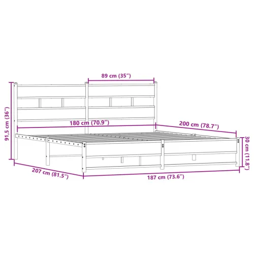 Metalni okvir kreveta bez madraca boja hrasta 180x200 cm - Dimljeni hrast 180 x 200 cm s uzglavljem i dvostrukim niskim podnožje Cijena