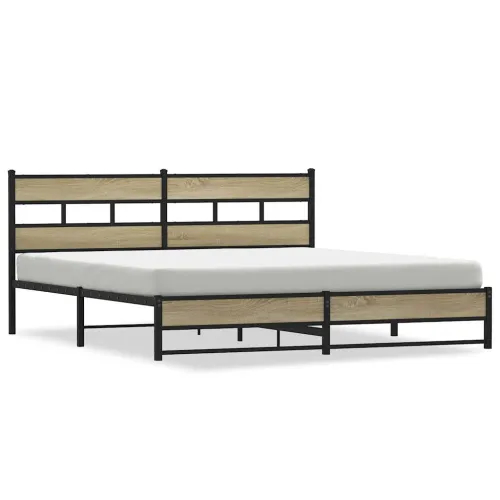 Metalni okvir kreveta bez madraca boja hrasta sonome 180x200 cm - sonoma hrast 180 x 200 cm s uzglavljem i dvostrukim niskim pod Cijena