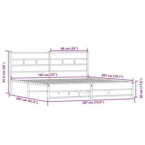 Metalni okvir kreveta bez madraca boja hrasta sonome 180x200 cm - sonoma hrast 180 x 200 cm s uzglavljem i dvostrukim niskim pod Cijena