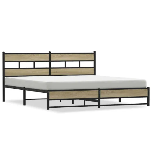 Metalni okvir kreveta bez madraca boja hrasta sonome 193x203 cm - sonoma hrast 193 x 203 cm s uzglavljem i dvostrukim niskim pod Cijena