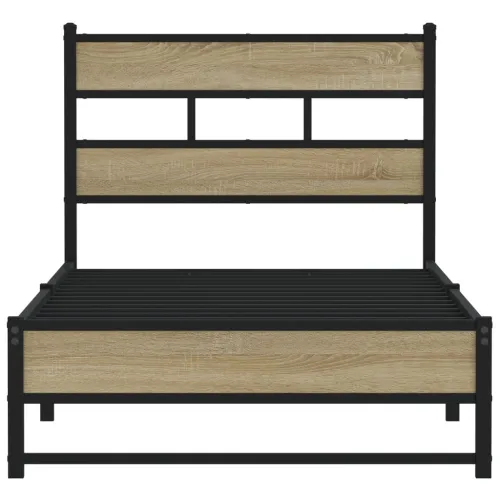 Metalni okvir kreveta bez madraca boja hrasta sonome 100x200 cm - sonoma hrast 100 x 200 cm s uzglavljem i dvostrukim niskim pod Cijena