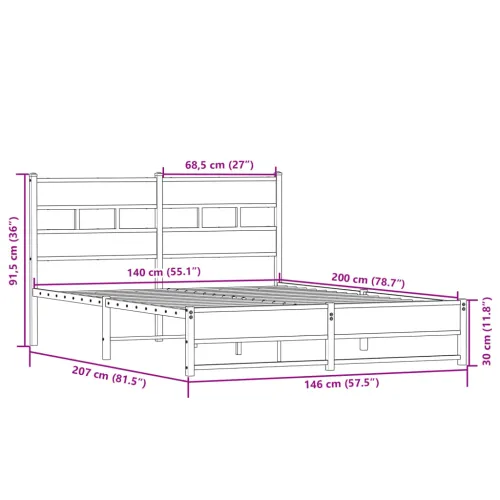 Metalni okvir kreveta bez madraca boja hrasta sonome 140x200 cm - sonoma hrast 140 x 200 cm s uzglavljem i dvostrukim niskim pod Cijena